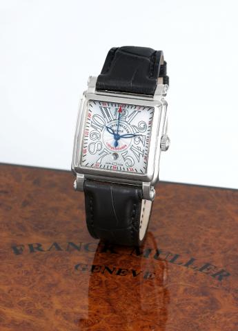 Franck Muller White Gold.Cortez.Franck Muller, Geneve, Conquistador.Cortez, case No. 124, Ref. 10000 L..Made in the 2000s..Fine, square, center seconds.self-winding, 18K white gold lady
