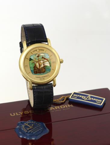 Ulysse Nardin Santa Caterina.Ulysse Nardin, San Marco - Santa Caterina, No. 02/25, Ref..131.77.9/SC. Made in a limited edition of 25 examples in 1995..Very fine and very rare, self-winding, water-resistant.center seconds, 18K yellow gold wristwatch with c