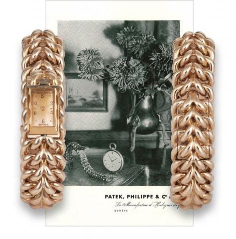 Patek Philippe Pink Gold Bracelet Watch.Patek Philippe Co., Geneve, movement No. 841765, case No. 629255, Ref. 1276. Made in 1942.sold on January 18th, 1943..Very fine and rare, 18K pink gold lady