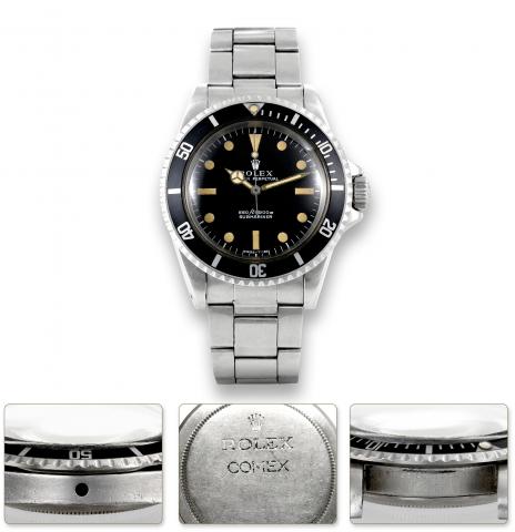 Rolex Ref. 5513, Comex First Generation.No.187.Rolex, Oyster Perpetual, 660ft/200m, Submariner, case No..2837909, Ref. 5513. Made in 1970 for the Comex Company..Very fine and very rare, center-seconds, self-winding.water-resistant, stainless steel diver