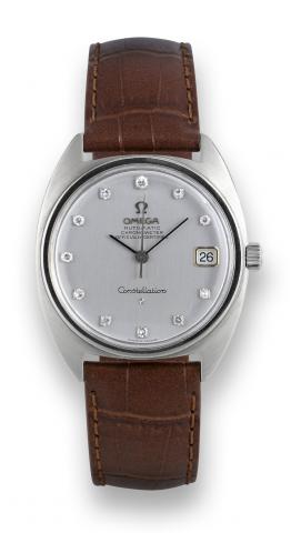 Omega White Gold and Diamond.Constellation.Omega, Automatic, Chronometer, Officially Certified.Constellation, movement No. 23901276, case No. 168009.Ref. 168017. Made in 1966..Very fine, tonneau-shaped, center seconds, self-winding.water resistant, 18K wh