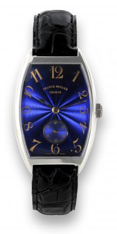 Franck Muller White Gold Cintr_e Curvex _ Blue Lacquer Dial.Franck Muller, Geneve, Cintr_e Curvex, No. 116, Ref. 2850 S6. Made in the 1990s..Fine, tonneau-shaped and curved, self-winding, 18K white gold wristwatch with blue lacquered dial and an 18K white