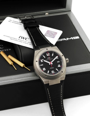 IWC Titanium ingenieur AMG.International Watch Co., Schaffhausen, Ing_nieur AMG.Automatic, case No. 3134737, Ref. 3227. Made exclusively.for Mercedes-AMG in 2004..Fine, tonneau-shaped, center seconds, self-winding, waterresistant.anti-magnetic, titanium w