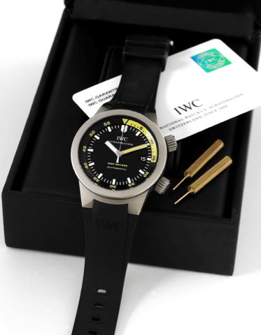 IWC Titanium Aquatimer 2000 Meters.International Watch Co., Schaffhausen, Aquatimer 2000 m.Automatic, case No. 3040372, Ref. 3538. Made in 2003, sold.August 27th, 2004..Fine, center seconds, self-winding, water-resistant, titanium.diver's wristwatch with 