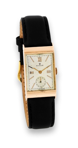 Rolex, Ref. 3861. Produced in the 1930s..Fine and rare rectangular 14K pink gold wristwatch..To be sold without reserve