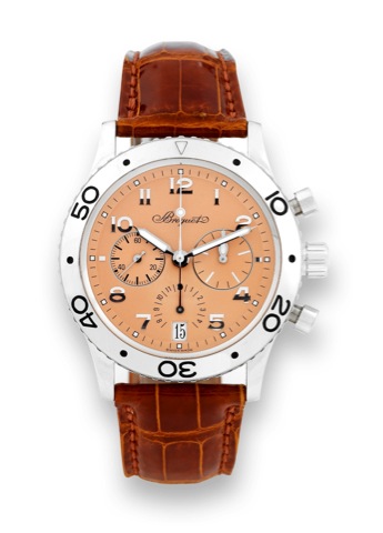 Breguet Platinum Type XX Limited edition.Breguet, Type XX _ Transatlantique - Automatic, No. 63/90.case No. 43432, Ref. 3827. Made in a limited edition of 90.pieces circa 1998..Fine, self-winding, water-resistant, platinum wristwatch with.round button fly