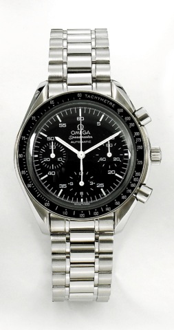 Omega - Steel - Speedmaster - Chronograph.Omega, Speedmaster Automatic, case No. 59779529, Ref. 35105000. Made circa 2002..Fine, self-winding, water-resistant, stainless steel wristwatch with round button chronograph, registers, tachometer.and a stainless