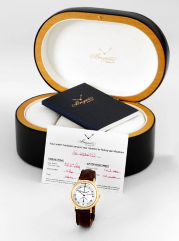 Breguet Ref. 5207 - Yellow Gold - Power Reserve.Breguet, Automatic, Power Reserve, No. 1144, Ref. 5207. Made circa 2005..Very fine, self-winding, water resistant to 30 meters, 18K yellow gold wristwatch with 65-hour power-reserve indication, retrograde.se