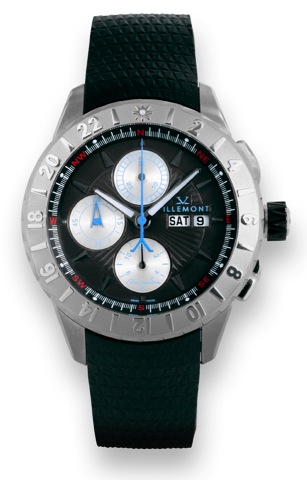 Villemont, Amundsen, case No. 20478. Made circa 2008..Fine, large, self-winding, water resistant, two time zone, titanium wristwatch with wedge-shaped button.chronograph, registers, day-date and a with stainless steel Villemont double deployant clasp..To 