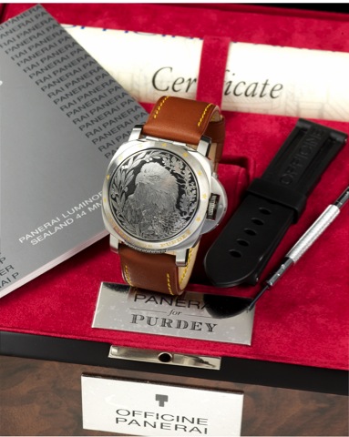 PANERAI FOR PURDEY LIMITED EDITION.Panerai for Purdey, Officine Panerai, Firenze 1860, Luminor.Sealand, No. H 049/100, PAM 817. Ref. OP 6638. Produced.in a limited edition of 100 examples in 2005 for prominent.English gunmaker Purdey Sons..Very fine and