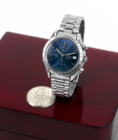 Omega - Steel - Speedmaster.Omega, Speedmaster Automatic.Chronometer, case No. 54110172, Ref..375.00.43. Made in the 1990s..Fine, self-winding, water-resistant.stainless steel wristwatch with round.button chronograph, registers.tachometer, date and an Ome
