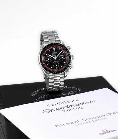 RACING.Omega, Speedmaster Automatic, Racing, No. 5210/ 6000.case No. 57490596, Ref. ST 3718.50. Made in a limited.edition of 6000 pieces to celebrate Michael Schumacher