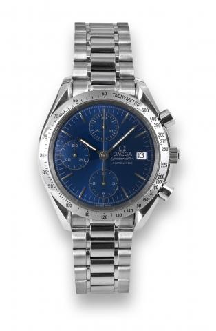 OMEGA - Steel Speedmaster.Omega, Speedmaster Automatic, Chronometer, case No..55700547, Ref. 375.00.43. Made in the 1990s..Fine, self-winding, water-resistant, stainless steel wristwatch.with round button chronograph, registers, tachometer, date.and an Om