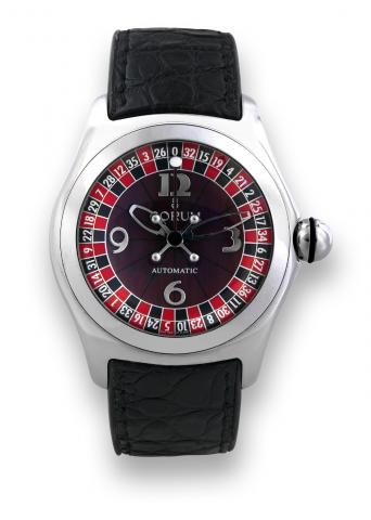 Corum Bubble - Roulette.Corum, Bubble Roulette Automatic, case No. 1690918, Ref. 82.150.20. Made in a limited edition in 2003..Fine, curved, center seconds, self-winding, water-resistant, stainless steel, wristwatch with a stainless steel Corum.double dep