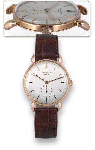 Patek PhiliPPe Pink Gold Ref. 1461 -.Claw luGs.Patek Philippe, Geneve, movement No. 951687, case No..651550, Ref. 1461. Made in 1948, sold on August 26th, 1948..Fine and rare, 18K pink gold wristwatch with claw lugs and an.18K pink gold buckle. Accompanie