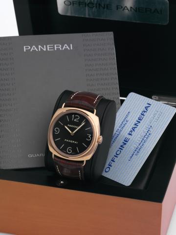 Panerai Pink Gold Radiomir PAM 231.Officine Panerai, Firenze 1860, Radiomir No. I0994/1000.case No. BB1192063, Ref. OP 6658. Made in a limited edition.of 1000 examples in 2006..Fine and rare, large, cushion-shaped, water-resistant, 18K.pink gold wristwatc