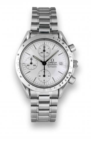 Omega - Steel - speedmaster.Omega, Speedmaster Automatic, case No. 54261296.Ref. 3811.50. Made in the 1990s..Fine, asymmetric, self-winding, water-resistant, stainless.steel wristwatch with round button chronograph, registers.tachometer, date and an Omega