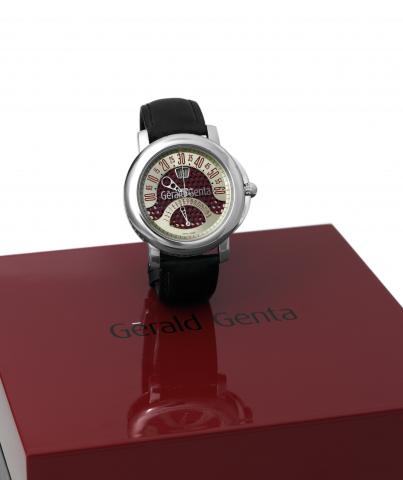 G_rald Genta Arena Biretro.G_rald Genta, Arena BiRetro, case No. 115335.Ref. BSP.Y.10. Made in 2003..Fine, center seconds, self-winding, water-resistant, jump.hour stainless steel wristwatch with retrograde minutes.retrograde date and a stainless steel G_