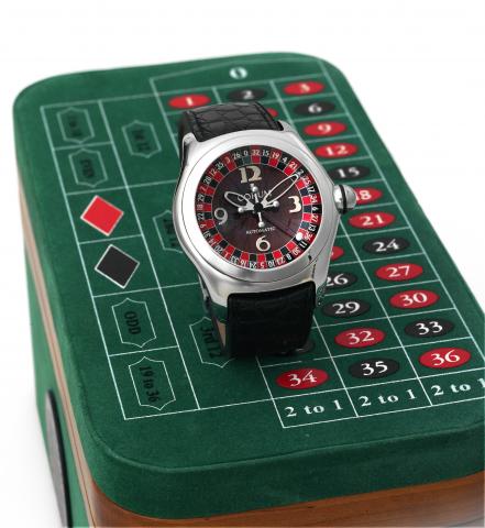 Corum Bubble - Roulette.Corum, Bubble Roulette Automatic, case No. 1679651.Ref. 82.150.20. Made in a limited edition in 2003..Fine, curved, center seconds, self-winding, water-resistant.stainless steel, wristwatch with a stainless steel Corum double.deplo