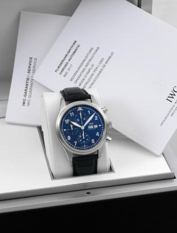 IWC For Laureus.International Watch Co., Schaffhausen, Der Fliegerchronograph, Spitfire, No. 0335/2500, case No. 3203990, Ref. 371712. Made.in a limited series of 2500 examples for the Laureus Sport for the Good Foundation in 2006..Fine, self-winding, wat