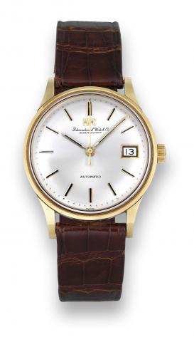 IWC _ Yellow Gold.Automatic.International Watch Co., Schaffhausen.Automatic, movement No. 1896587.case No. 1758316, Ref. 809A. Made circa.1968..Fine and very rare, 18K yellow gold.tonneau-shaped, center seconds.self-winding with Pellaton system.wristwatch