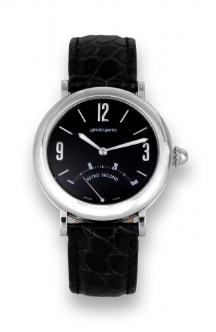 G_rald Genta _ Retro Second.Gerald Genta, Retro Second, case No. 94209, Ref. G.3610. Made in the 1990s..Fine, self-winding, stainless steel wristwatch with retrograde seconds and a stainless steel Gerald Genta buckle..To be sold without reserve