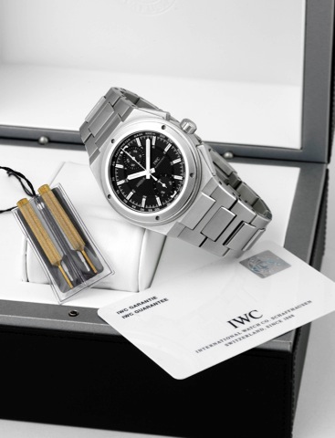 iWC - Ref. 3725 - Steel - Ingenieur.International Watch Co., Schaffhausen, Ingenieur.Chronograph, Automatic, Ref. 3725. Made circa 2006..Fine and rare, tonneau-shaped, self-winding, water-resistant.stainless steel wristwatch with square button chronograph