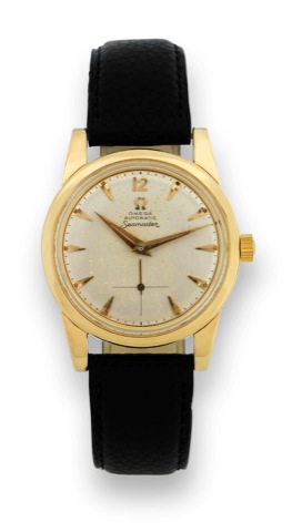 Omega - Seamaster - Yellow Gold Automatic.Omega, Seamaster, Automatic, No. 13856140, case No. 11258380, Ref. 2576. Made circa 1955..Fine and rare, self-winding, water-resistant, 14K yellow gold wristwatch with a gold-plated Omega buckle..Accompanied by th