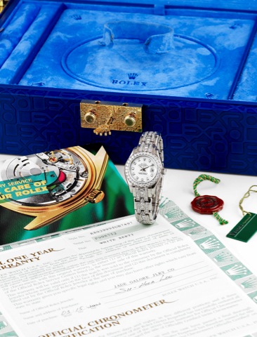Rolex - White Gold Diamond - Lady-Datejust Pearlmaster.Rolex, Oyster Perpetual, Datejust, Superlative Chronometer Officially Certified, No. P 908752, Ref. 80299, sold March.15th, 2002..Very fine and exquisite, center seconds, self-winding, water-resista