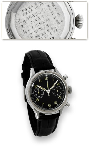 Breguet - Type XX - Flyback Chronograph.Breguet, Ref. 8190. Made in the 1950s..Fine and rare, water-resistant, stainless steel aviator's.wristwatch with round button fly-back chronograph and.register.
