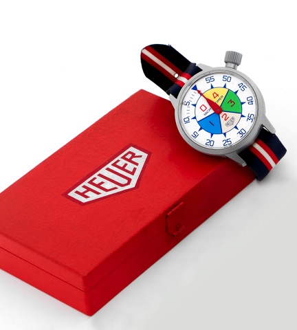 Heuer - Yacht Timer.Heuer, Swiss, Yacht Timer, Ref. 653.515. Made circa 1970..Fine, unusual, large, water-resistant, stainless steel wrist timer designed for boat races, with central 5-minute.register. Accompanied by a fitted Heuer box..To be sold without