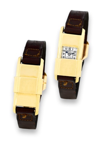 Cartier - Concealed Dial - Back-Winder.Cartier, France, Duo-Plan, movement made by Jaeger-LeCoultre.case No. 23957, Ref. No. 5668. Made in the 1930s..Fine, rare and unusual, rectangular, 18K yellow gold lady's.wristwatch with concealed dial and an 18K yel