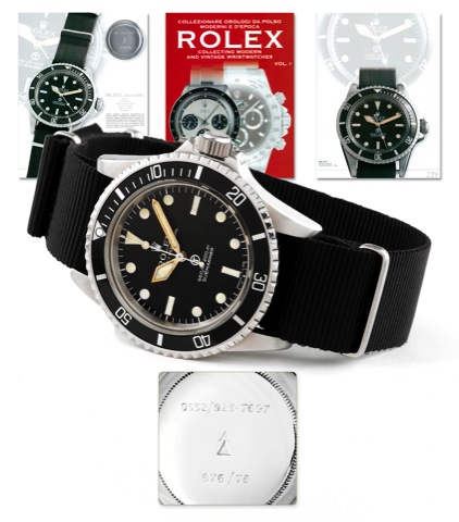 Rolex Ref. 5517 - 'The Mondani Military submariner.Rolex, Oyster Perpetual, Submariner, 660 ft = 200 m, case No. 5339807.Ref. 5517/5513. Made in 1977 for the British Military..Very fine and rare, center seconds, self-winding, water-resistant, stainless st