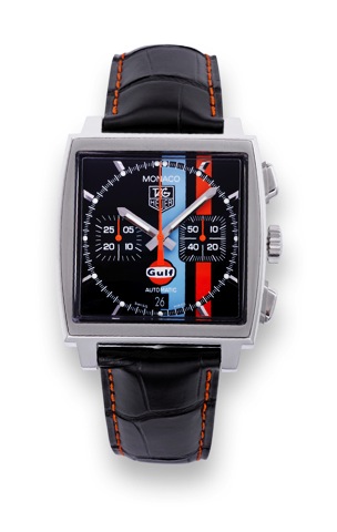 Tag Heuer Monaco Chronograph.Gulf Edition.Tag Heuer, Monaco Vintage, Automatic, Chronograph.No. 1666/4000, case No. RRY2696, Ref. CW211A. Made in a.limited edition of 4000 pieces, sold in July 2007..Fine and unusual, square convex, self-winding, water.res