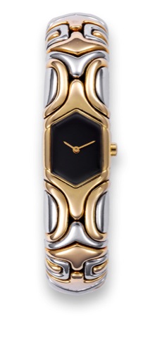 Bulgari.steel and Yellow Gold bracelet Watch.Bulgari, Swiss, No. G 398, Ref. BJ 02. Made in the 1980s..Fine and unusual 18K yellow gold and steel lady