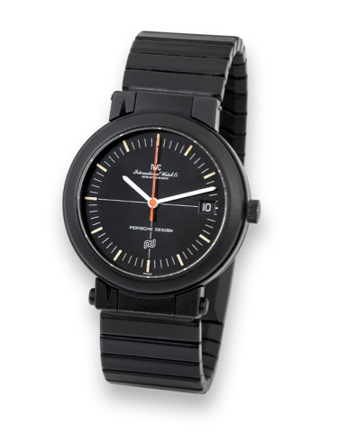 IWC Compass Watch.International Watch Co., Schaffhausen, Porsche Design.- The Compass Watch, Ref. 3510, case No. 2249252. Made.circa 1990..Fine, anti-magnetic, center seconds, selfwinding, waterresistant.black powder coated titanium wristwatch with.double