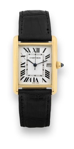 Cartier Tank Quartz.Cartier, case No. 368417 MG, Ref. 2441. Made circa 2000..Fine, rectangular, 18K yellow gold quartz wristwatch with date and an 18K yellow gold Cartier buckle.