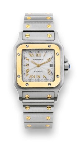 Cartier - Steel Gold - Santos.Cartier, Santos, Automatic, case No. 409718 CD, Ref. 2319. Made in the 1990's..Fine, square, center seconds, self-winding, water-resistant, stainless steel and 18K yellow gold mid-size wristwatch.with date and an integrated