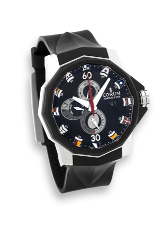 Corum Admiral's Cup - Tides.Corum, Automatic,Admiral's Cup Tides, case No. 2224507.Ref. 01.0005. Made circa 2005..Fine and unusual, large, dodecagonal, astronomic, centerseconds.self-winding, water-resistant, titanium and black.rubber wristwatch with high
