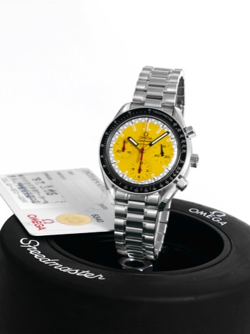 Racing.Omega, Speedmaster, Automatic, case No. 55337189.Ref. 381012. Made circa 1996..Fine, asymmetric, self-winding, water-resistant, stainless.steel wristwatch with round button chronograph, registers.tachometer and a stainless steel Omega bracelet with