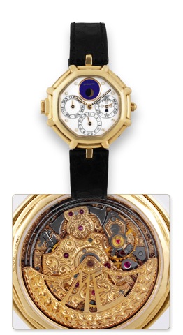 Gerald Genta Minute Repeating.Perpetual Calendar.G_rald Genta, case No. 238, Ref. G30194. Made in the 1990s..Very fine, octagonal, self-winding, water-resistant, minute.repeating, 18K yellow gold wristwatch with perpetual.calendar, moon phases, leap year 
