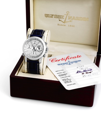 Ulysse Nardin Steel Split.Chrono Berlin 1907.Ulysse Nardin, Split - Chrono Berlin 1907, No. 499.Ref. No. 573-22. Sold on January 28th, 1995..Very fine, self-winding, water-resistant, stainless steel.wristwatch with round button split-seconds chronograph.r