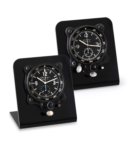 Breguet Type 11 and Type 12 Aircaft Dashboard Clocks.Breguet, Type 11 and Type 12. Made in the 1950s..Two, fine black-painted aluminium dashboard aviator