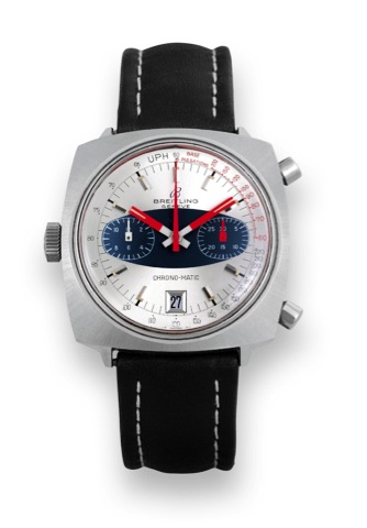 Breitling Steel Chrono-Matic.Breitling, Geneve,Chrono-Matic, case No. 1325430, Ref. 2111. Made in 1969..Fine, carr_ galb_, water resistant, antimagnetic, self-winding, stainless steel wristwatch with round button.chronograph, registers, date, tachometer, 