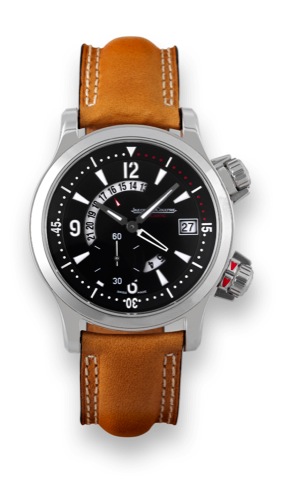 Jaeger-Lecoultre Master Compressor.1000 Hours Dualmatic.Jaeger-LeCoultre, No. 2145, Ref. 146.8.02. Made circa 2010..Very fine, large, independently adjustable two time zone.self-winding, water-resistant, stainless steel wristwatch with.24-hour indication,