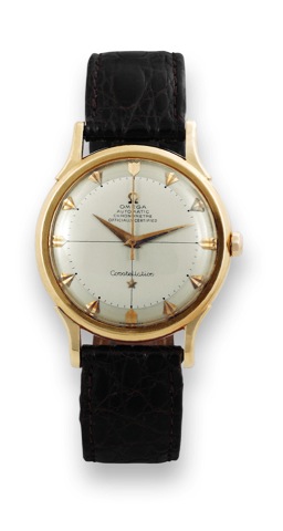 Omega Ref. 2648 Yellow Gold.Omega, Automatic Chronometre, Officially Certified, Constellation.movement No. 13773088, case No. 11305608.Ref. 2648SC. Made in 1953..Fine, center-seconds, self-winding, 18K yellow gold.chronometer wristwatch with a gold-plated