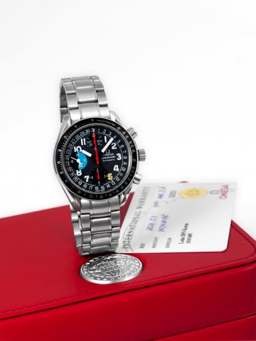 omega speedmaster Day-Date.Omega, Speedmaster, Automatic, case No. 56703046.Ref. 3520.53. Sold on July 13th, 2004..Fine, asymmetric, self-winding, water-resistant, stainless.steel wristwatch with round button chronograph, registers.triple date and 24 hour