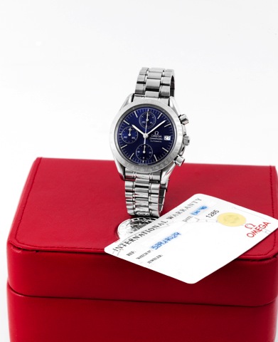 Omega - Steel - Speedmaster.Omega, Speedmaster Automatic, case No. 53917029.Ref. 3811.50. Sold on December 1996..Fine, asymmetric, self-winding, water-resistant, stainless.steel wristwatch with round button chronograph, registers.tachometer, date and an O