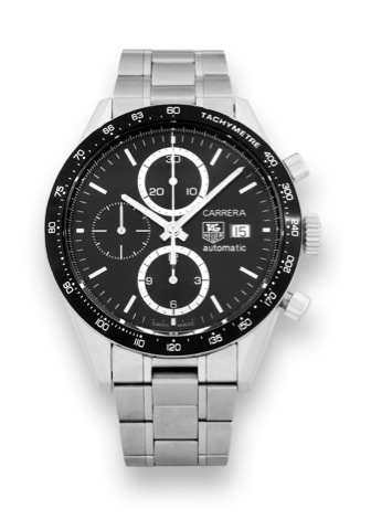 Tag Heuer Steel Carrera.Tag Heuer, Carrera, Automatic, case No. GW0232.Ref. CV2010. Made in the 2000's..Fine, water resistant, self-winding, stainless steel wristwatch.round button chronograph, registers, date, tachometer.with a stainless steel Tag Heuer 