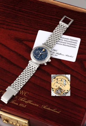 IWC Da Vinci Platinum Tourbillon.International Watch Co., Schaffhausen, Da Vinci.Tourbillon, No. 39/50, movement No. 2562498, case.No. 2760110, Ref. 3752. Made in a limited edition of.50 examples in platinum, sold on June 22th, 2001..Very fine and very ra